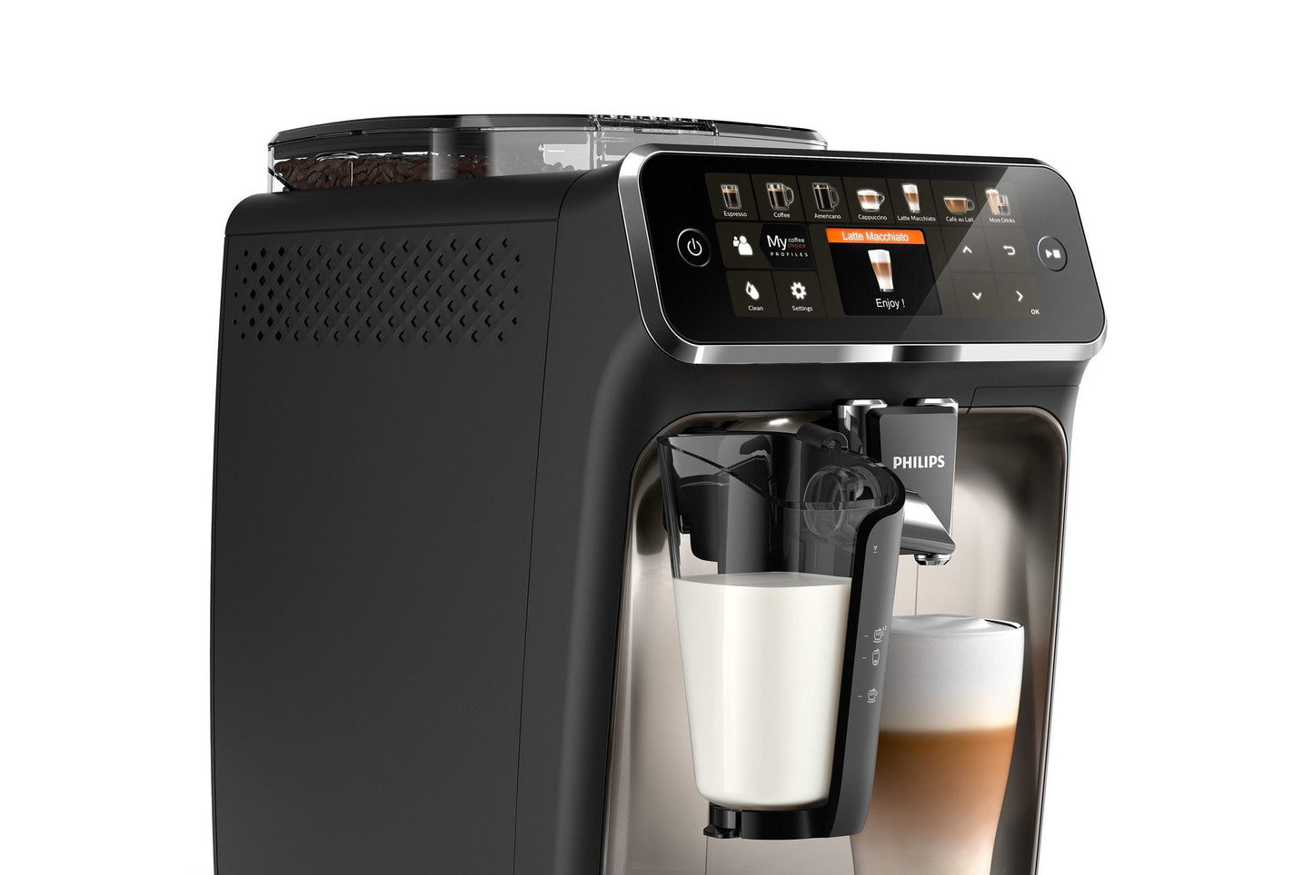 PHILIPS Kaffeevollautomat 5400 Series EP5447/90 LatteGo 12 Kaffeespezialitäten und 4 Benutzerprofilen